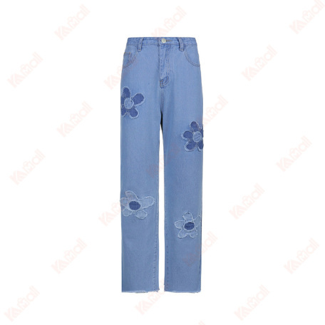 womens floral straight leg jeans